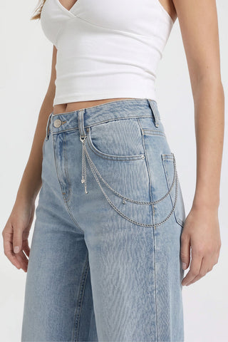 Women's Joey Super Wide Leg Jeans with Butterfly Chain