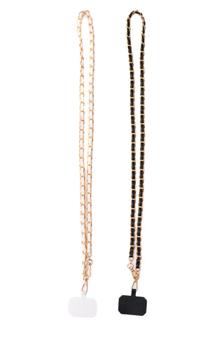 Accessories PU Leather Gold Chain Cell Phone Lanyard Set of 2