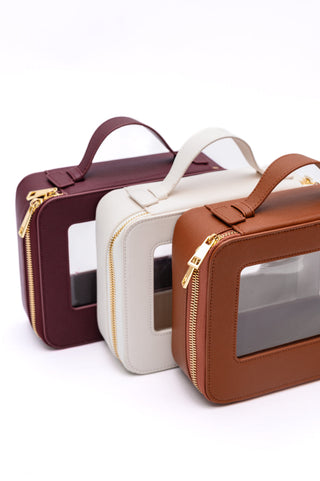 Health & Beauty PU Leather Travel Cosmetic Case in Wine