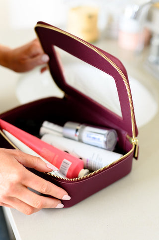 Health & Beauty PU Leather Travel Cosmetic Case in Wine
