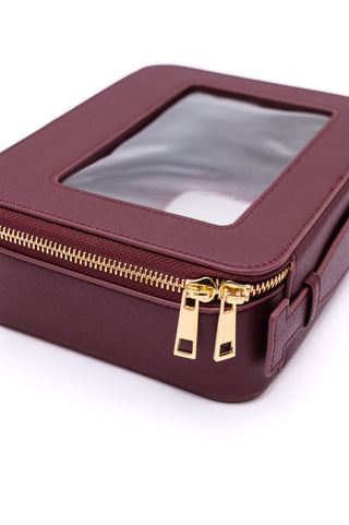 Health & Beauty PU Leather Travel Cosmetic Case in Wine