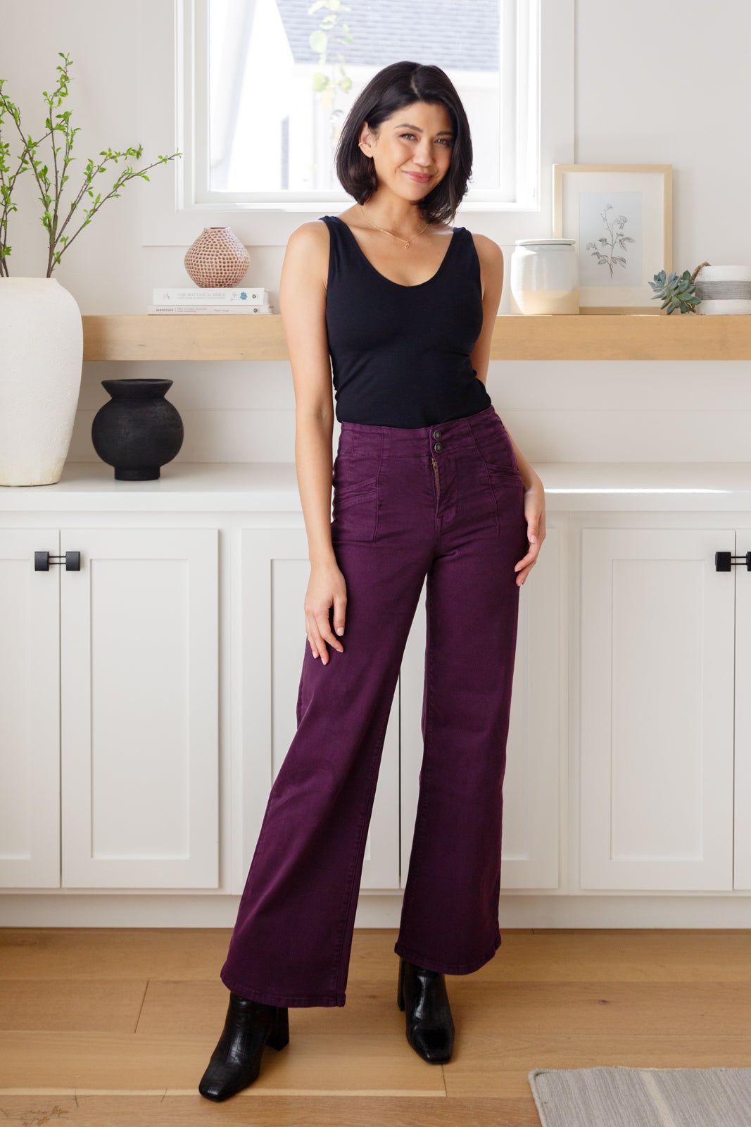 Denim Petunia High Rise Wide Leg Jeans in Plum