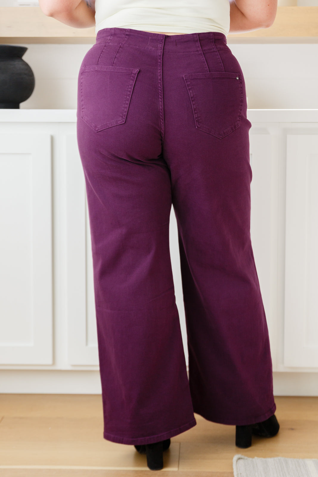 Denim Petunia High Rise Wide Leg Jeans in Plum