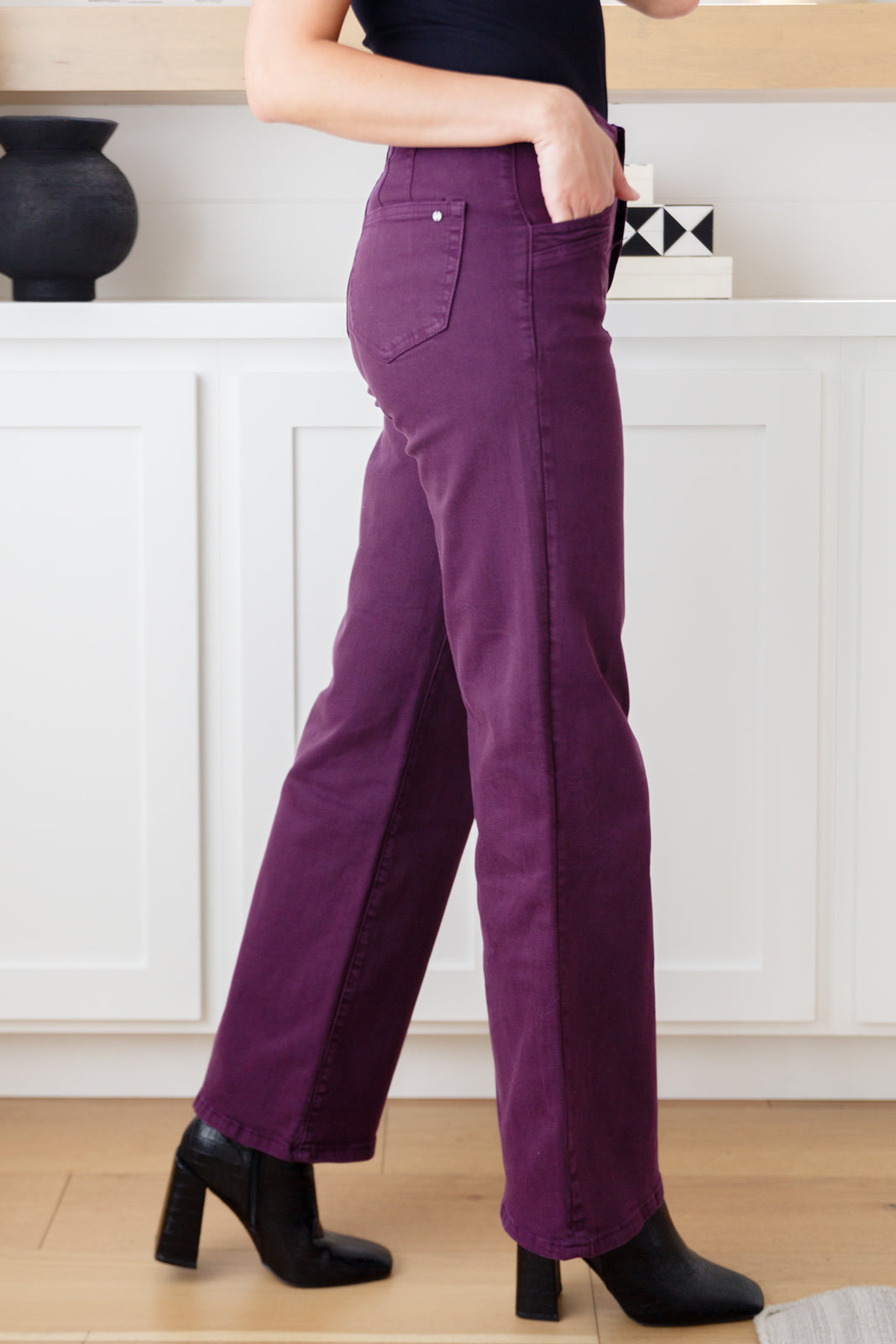 Denim Petunia High Rise Wide Leg Jeans in Plum