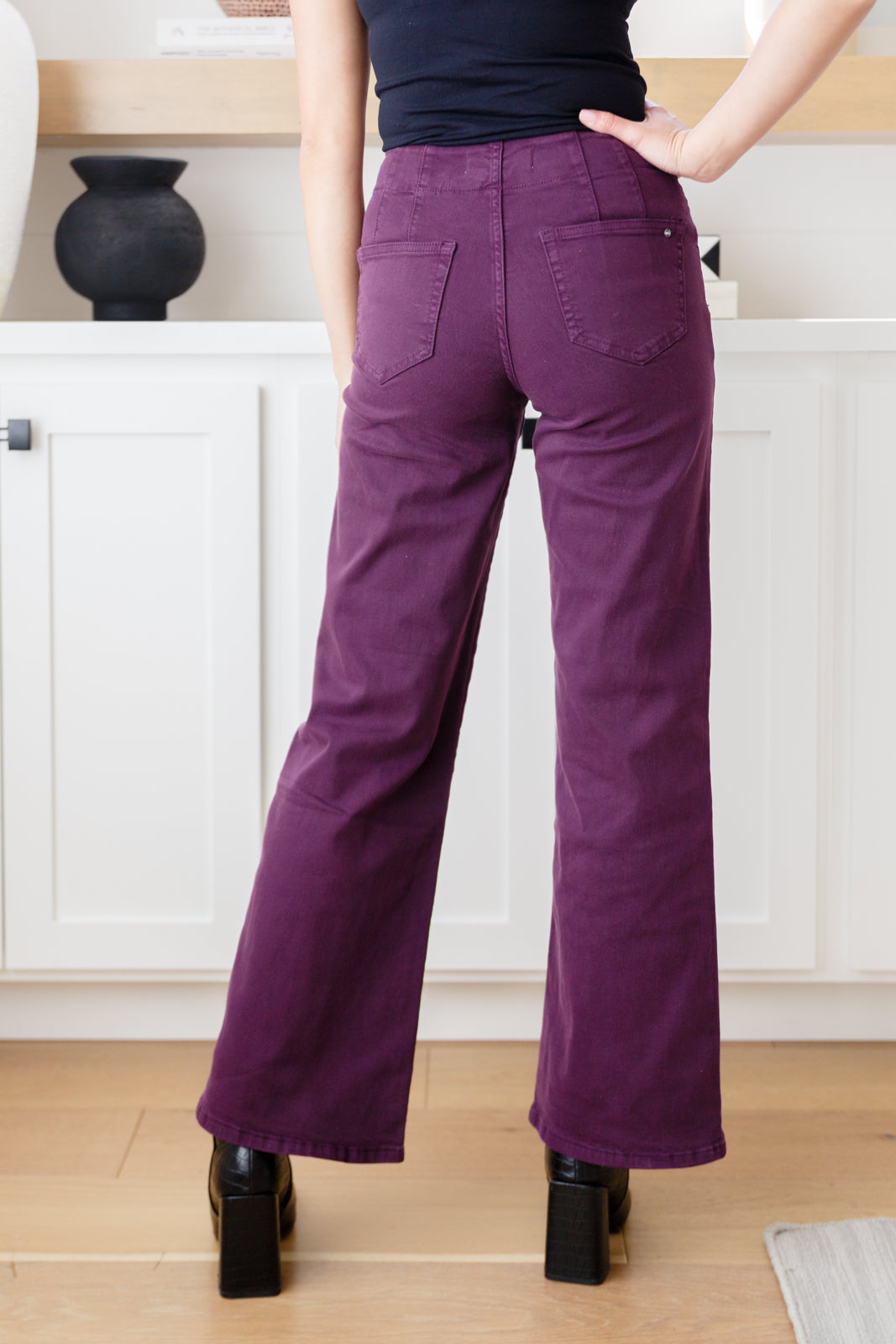 Denim Petunia High Rise Wide Leg Jeans in Plum