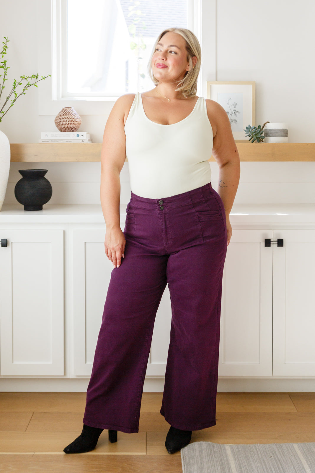 Denim Petunia High Rise Wide Leg Jeans in Plum