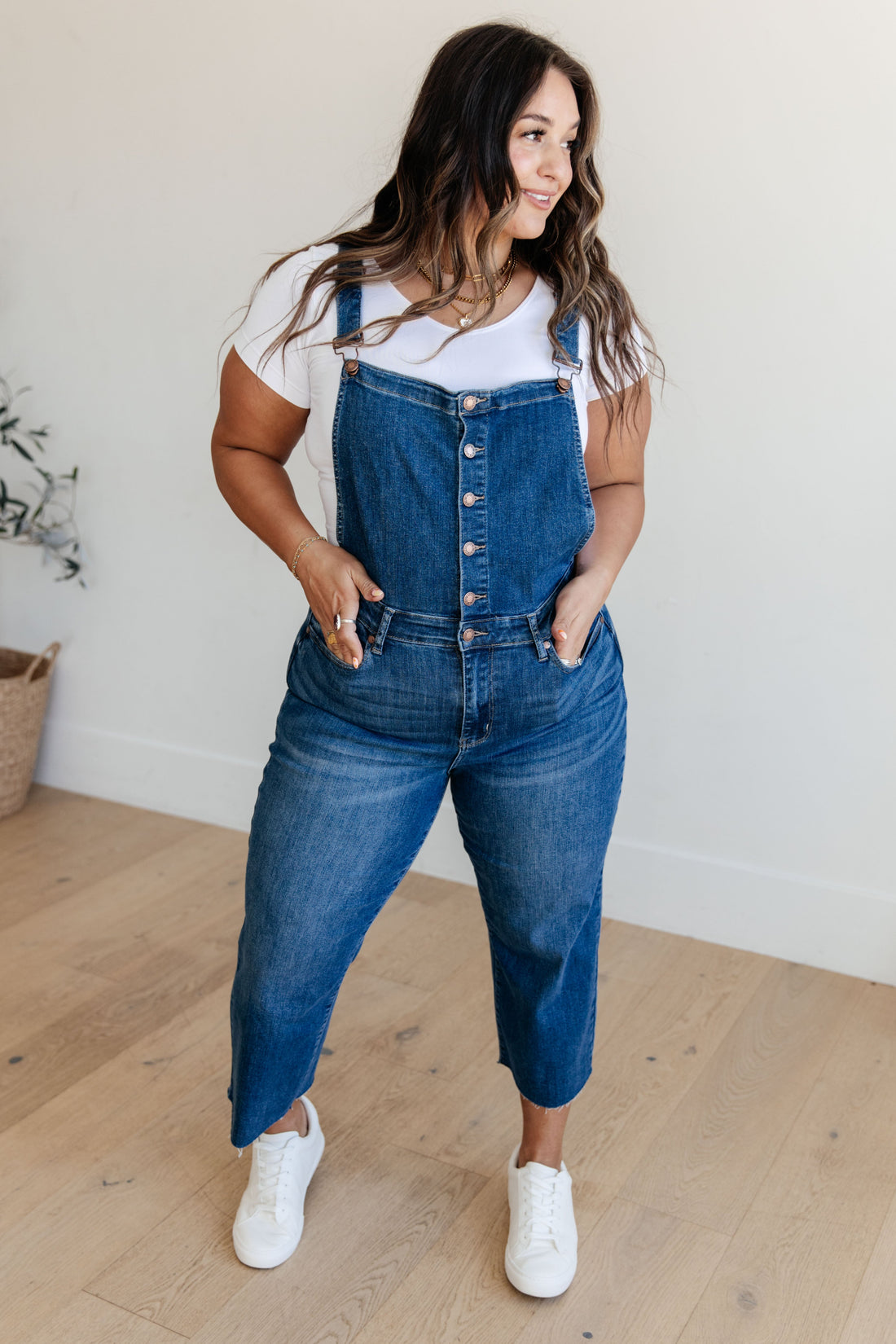 Denim Priscilla High Rise Crop Wide Leg Denim Overalls