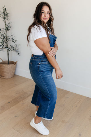 Denim Priscilla High Rise Crop Wide Leg Denim Overalls