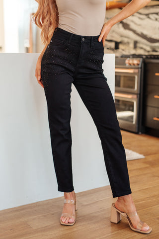 Denim Reese Rhinestone Slim Fit Jeans in Black