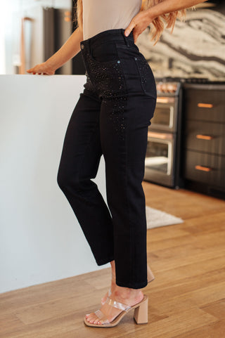 Denim Reese Rhinestone Slim Fit Jeans in Black
