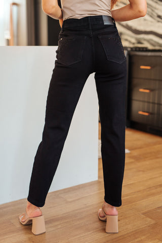 Denim Reese Rhinestone Slim Fit Jeans in Black