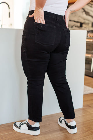 Denim Reese Rhinestone Slim Fit Jeans in Black