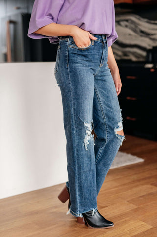 Denim Rose High Rise 90's Straight Jeans in Dark Wash