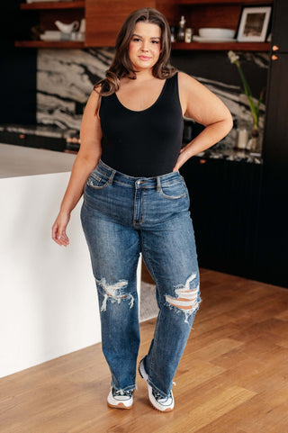 Denim Rose High Rise 90's Straight Jeans in Dark Wash