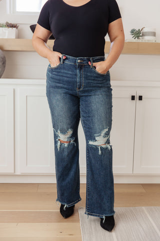 Denim Rose High Rise 90's Straight Jeans in Dark Wash
