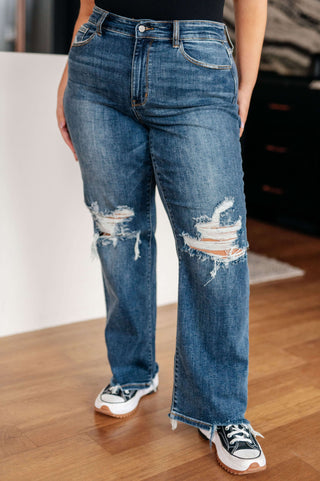 Denim Rose High Rise 90's Straight Jeans in Dark Wash