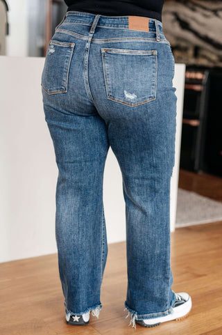 Denim Rose High Rise 90's Straight Jeans in Dark Wash