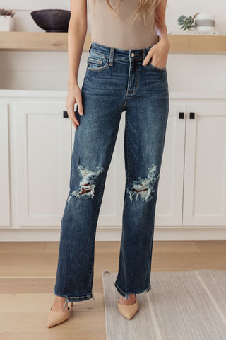 Denim Rose High Rise 90's Straight Jeans in Dark Wash