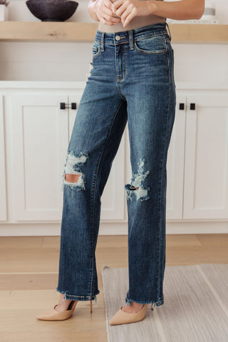 Denim Rose High Rise 90's Straight Jeans in Dark Wash
