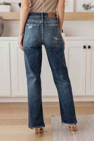 Denim Rose High Rise 90's Straight Jeans in Dark Wash