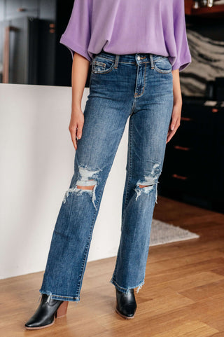 Denim Rose High Rise 90's Straight Jeans in Dark Wash