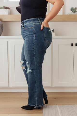 Denim Rose High Rise 90's Straight Jeans in Dark Wash