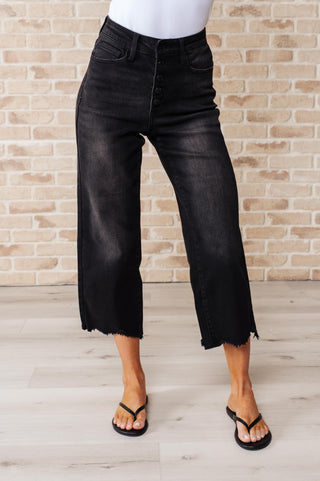 Denim Ryan High Rise Button Fly Wide Leg Crop Jeans