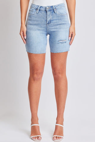 Women's High Rise Long Short Denim-Distressed