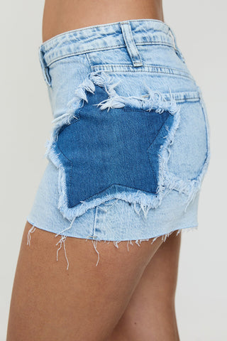 Women's Luxe Fray Hem Shorts with Shadow Stars