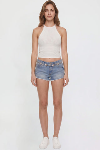 Women's Luxe Fray Hem Belted Shorts