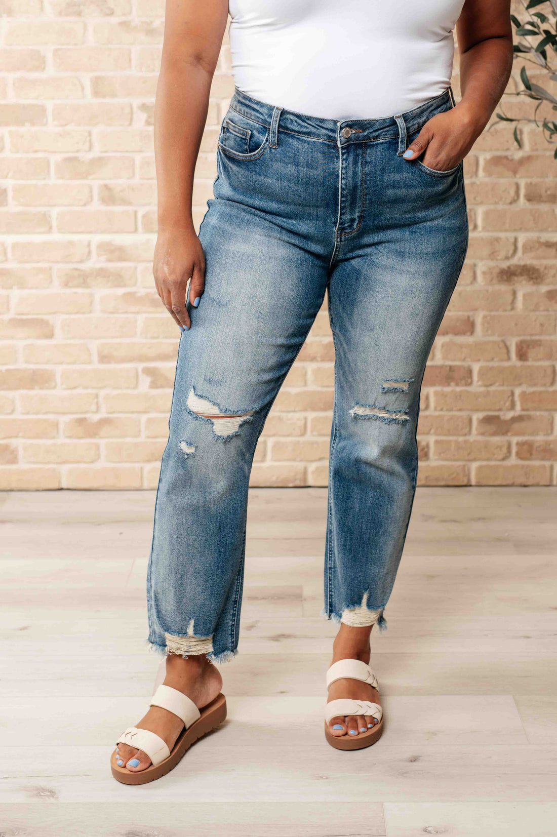 Sammy High Waist Distressed Crop Straight Leg Jeans - Pirates and Pearls Boutique