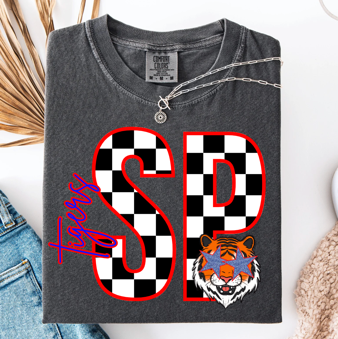 Block Letter Checker Graphic Tee