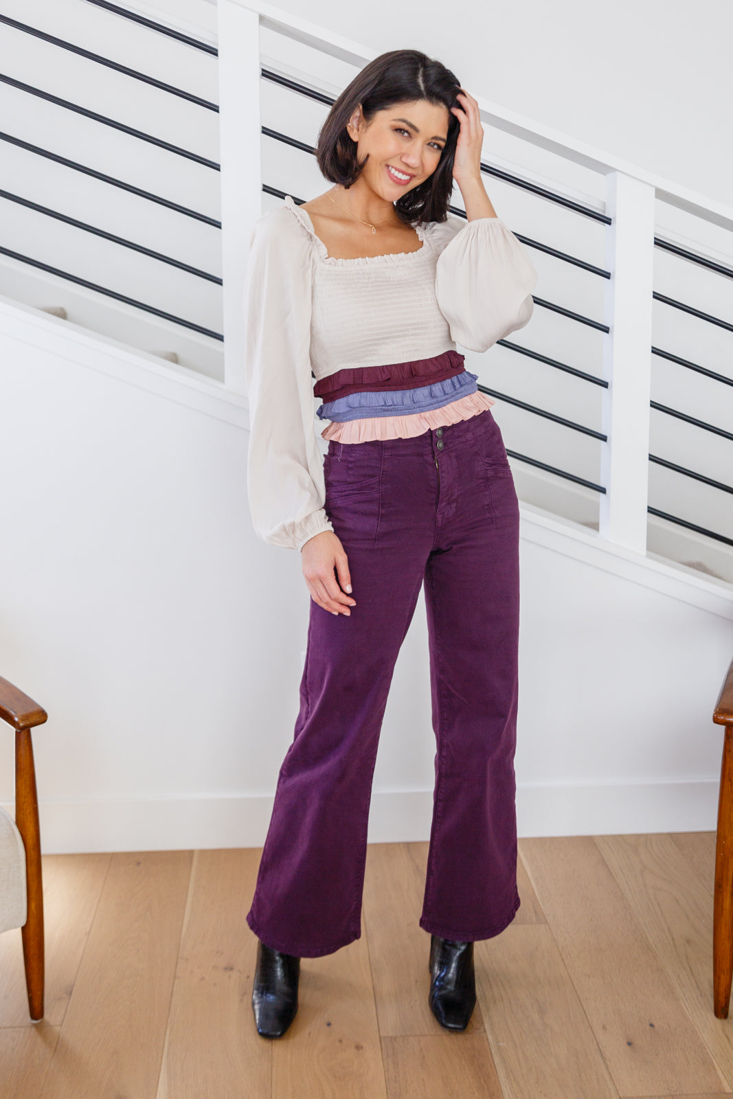 Denim Petunia High Rise Wide Leg Jeans in Plum