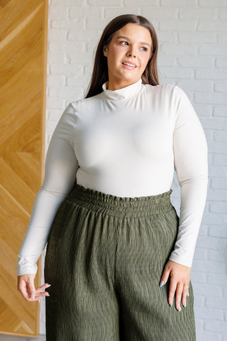 Bodysuits Simple Situation Mock Neck Bodysuit in White Pearl
