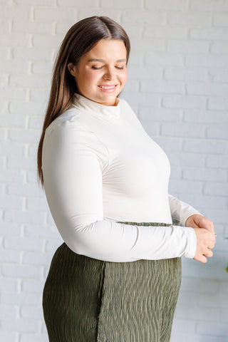 Bodysuits Simple Situation Mock Neck Bodysuit in White Pearl