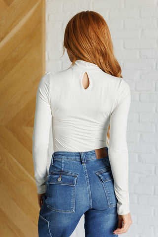 Bodysuits Simple Situation Mock Neck Bodysuit in White Pearl