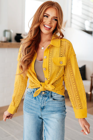 Tops Sweeter Than Nectar Lace Button Down in Honey
