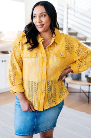 Tops Sweeter Than Nectar Lace Button Down in Honey