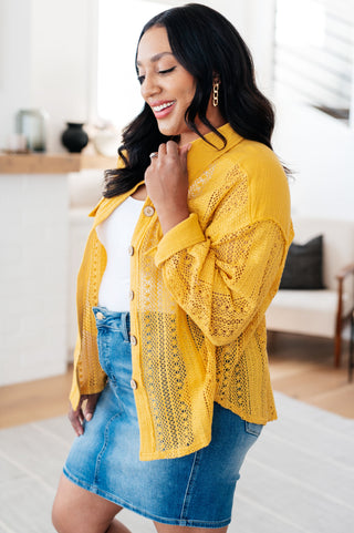 Tops Sweeter Than Nectar Lace Button Down in Honey