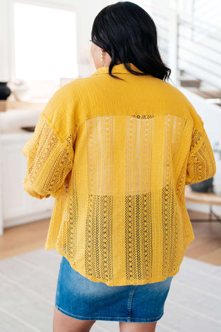 Tops Sweeter Than Nectar Lace Button Down in Honey