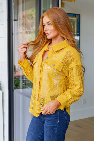 Tops Sweeter Than Nectar Lace Button Down in Honey