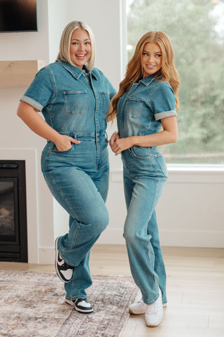 Denim Sylvia Short Sleeve Denim Jumpsuit