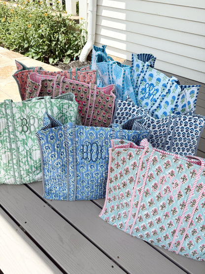 Quilted Block-Print Tote Bag