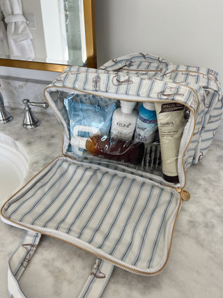 Makeup Bag Western Blues Striped - Clear Coat Toiletry Case - PREORDER