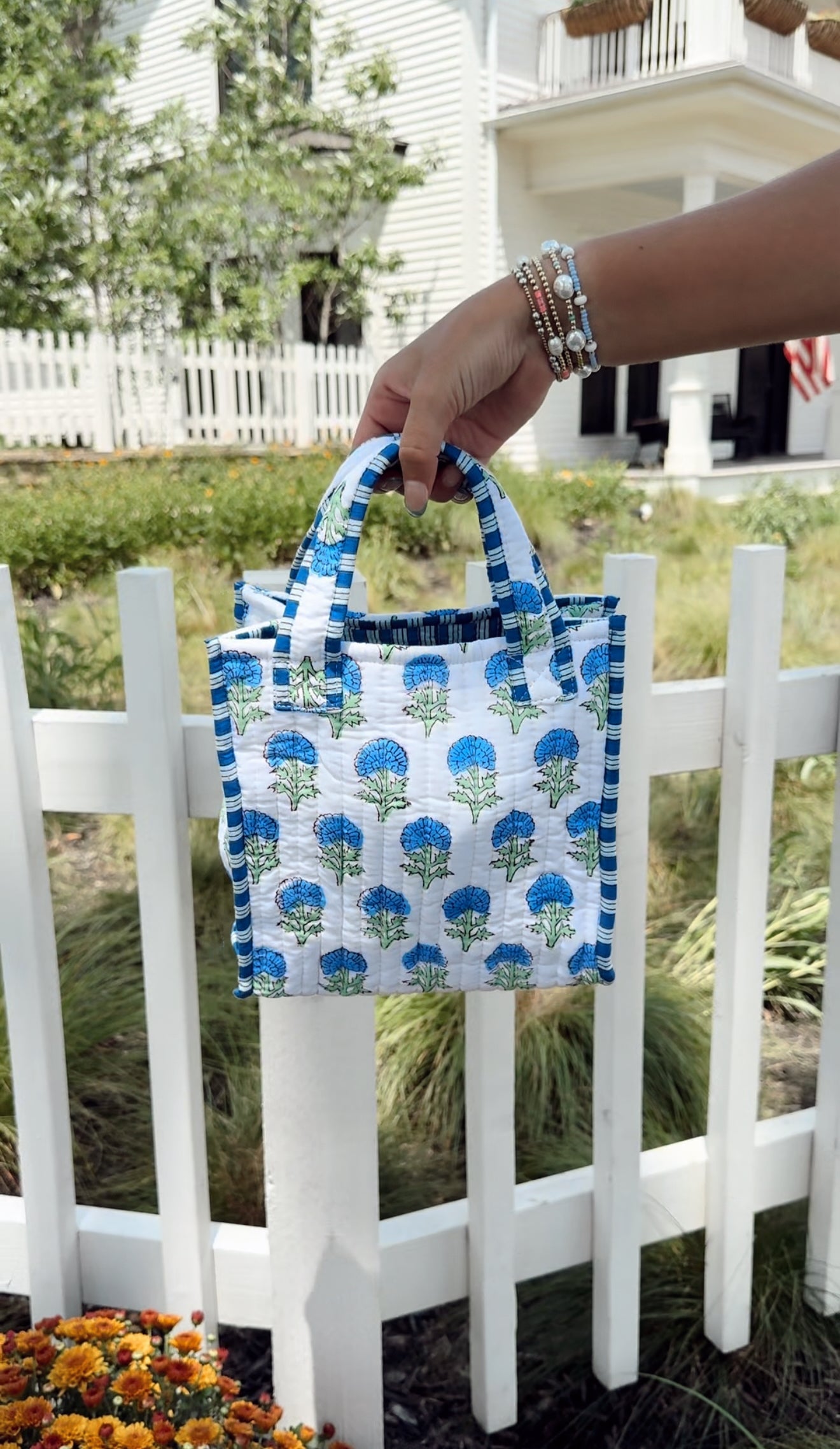 Tote Bag Quilted Block-Print Mini Tote Bag