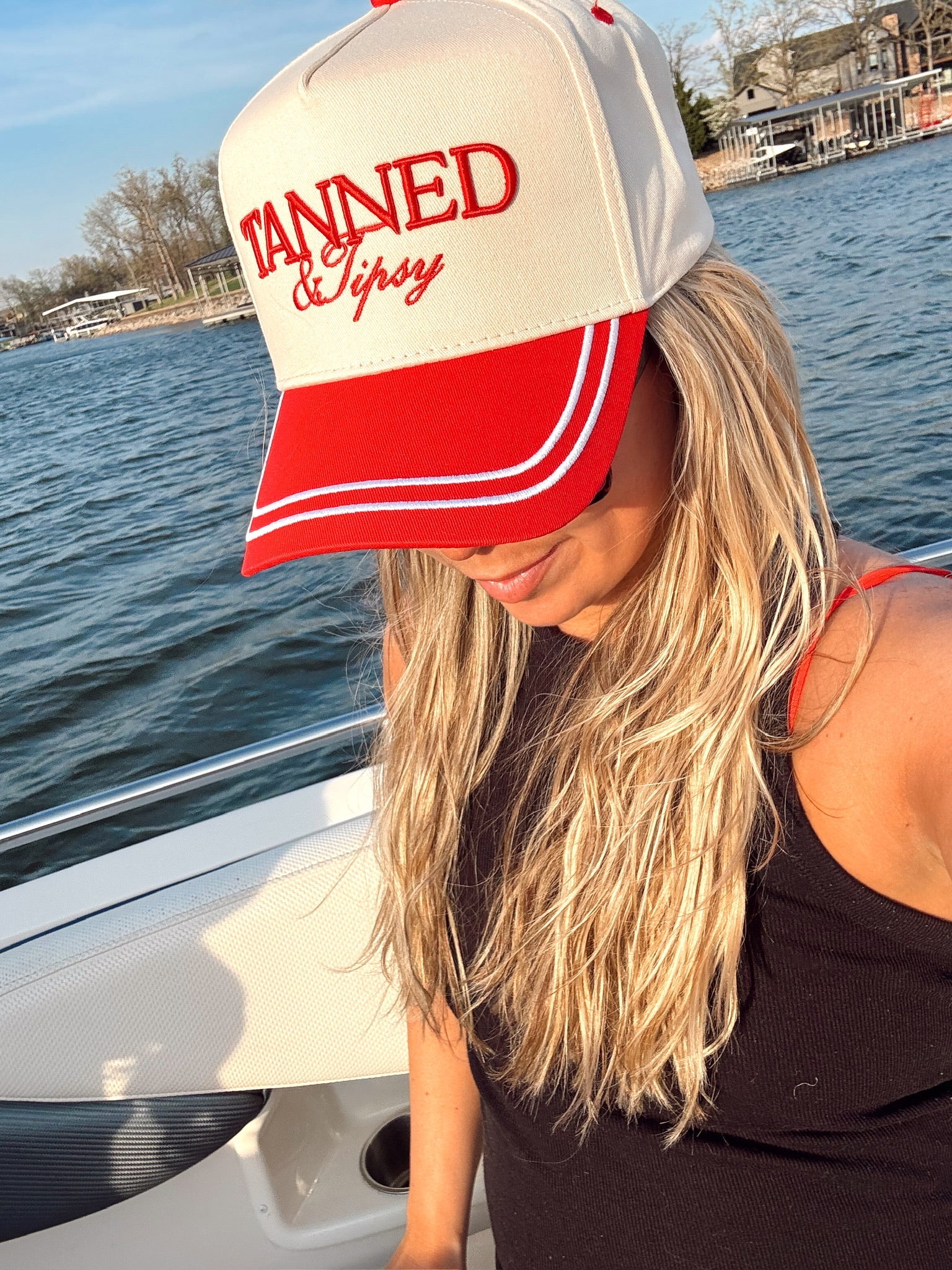 Tanned &amp; Tipsy - Red Vintage Trucker Hat