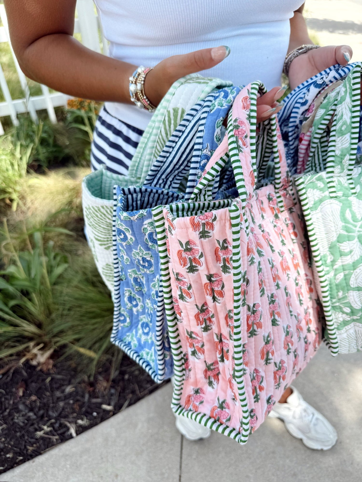Tote Bag Quilted Block-Print Mini Tote Bag