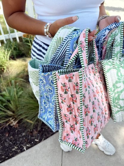 Tote Bag Quilted Block-Print Mini Tote Bag