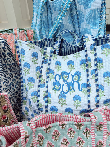 Quilted Block-Print Tote Bag