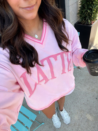 Sweatshirt Latte - Pink Vintage V-Neck Sweatshirt
